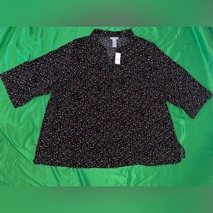 NWT Catherines Black/ Red/ White & Blue Patriotic Star Button Down Blouse size3X